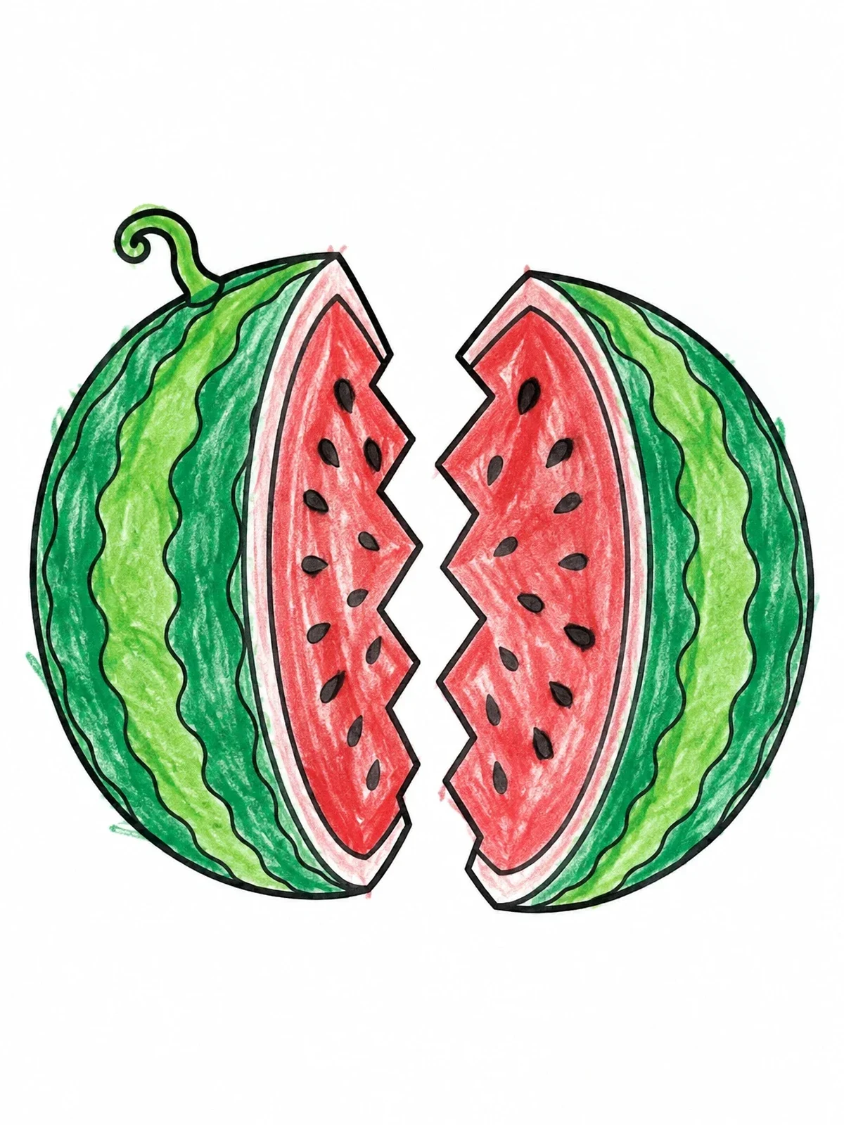 Colored example of the Watermelon Cut In Zigzag Halves coloring page