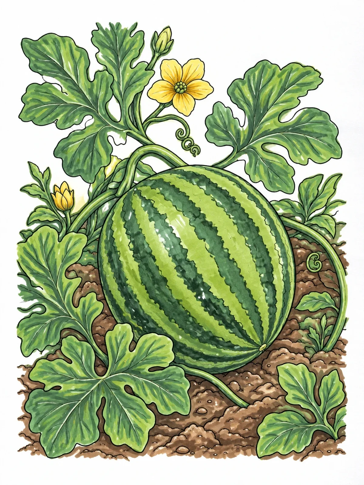 Colored example of the Watermelon Ripening On The Vine coloring page
