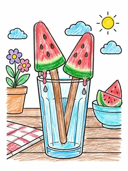 Watermelon Letters Patterned Watermelon Popsicles In A Glass Coloring Page