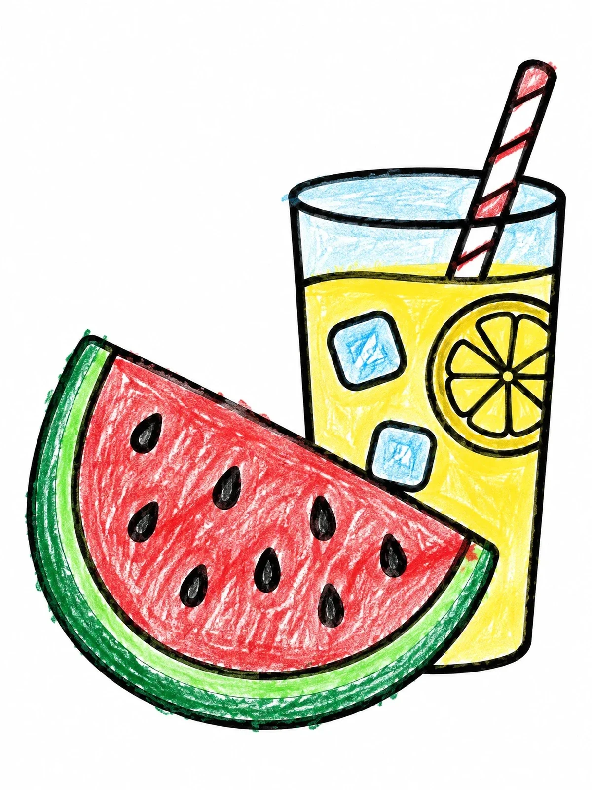 Colored example of the Watermelon Slice And Iced Drink coloring page