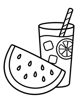 Free printable Watermelon Slice And Iced Drink coloring page