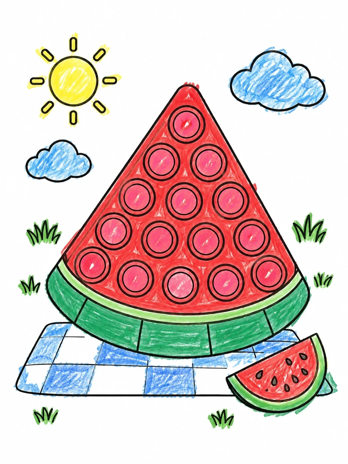 Colored example of the Watermelon Slice Pop It Toy coloring page