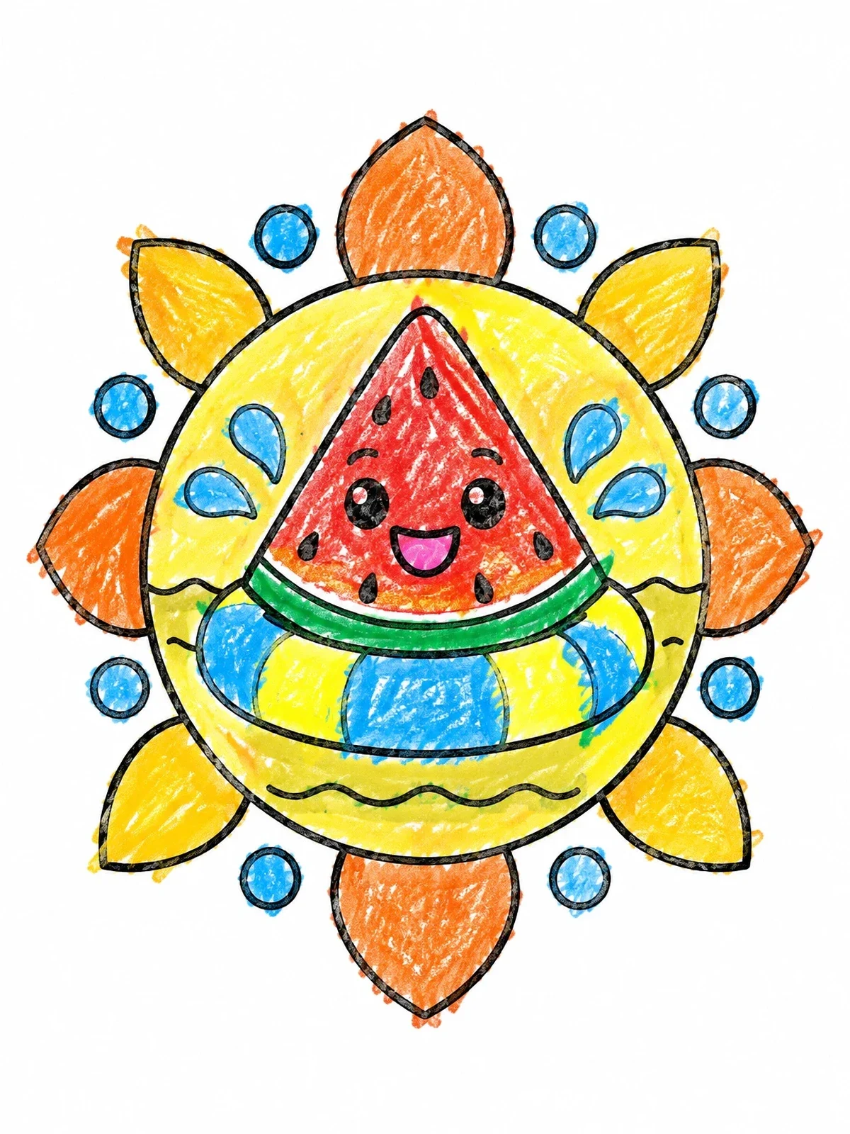 Colored example of the Watermelon Slice Floating In Pool Ring coloring page