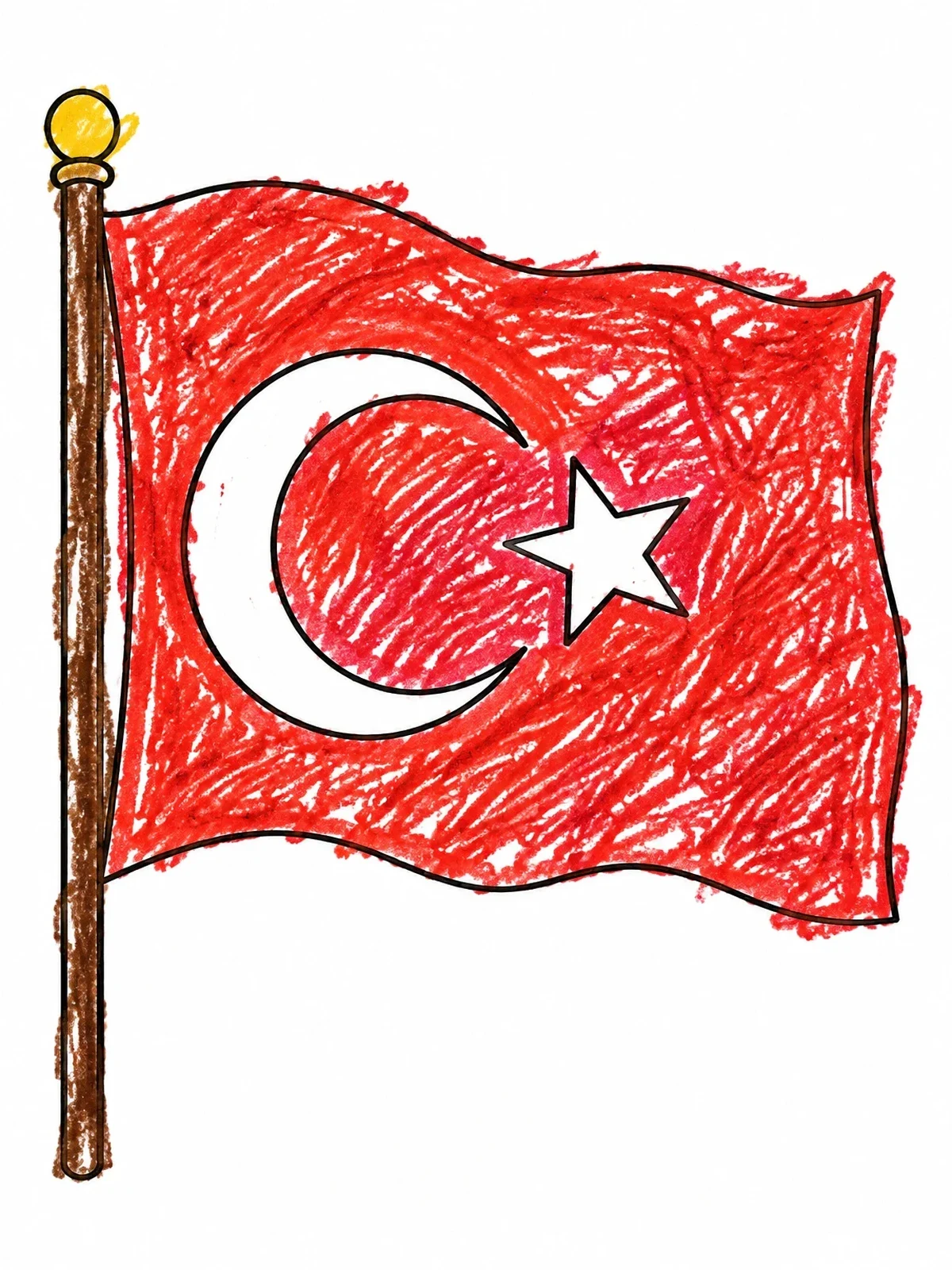 Colored example of the Waving National Flag Of Turkey coloring page