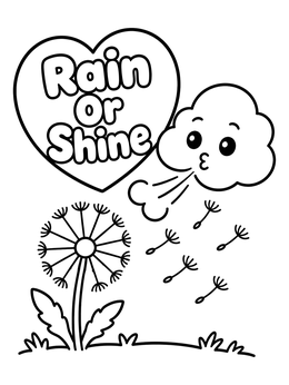 Free printable Cute Cloud Blowing Dandelion Seeds coloring page
