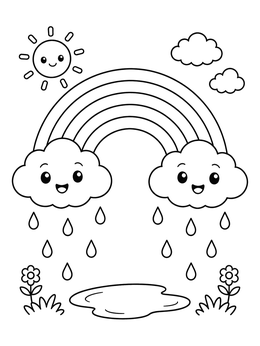 Free printable Happy Rainbow And Smiling Clouds coloring page
