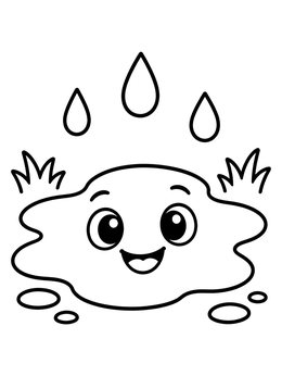 Free printable Happy Rain Puddle With Drops coloring page