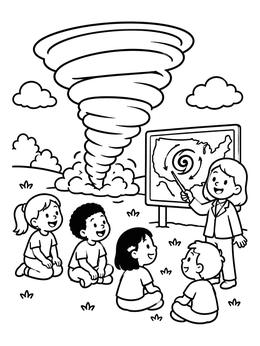 Free printable Weather Lesson With Big Tornado coloring page