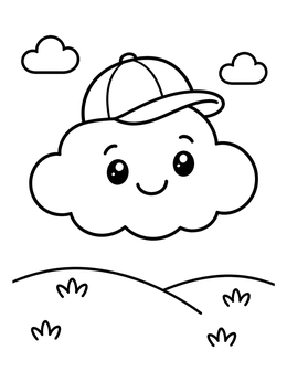 Free printable Smiling Cloud Wearing A Baseball Cap coloring page