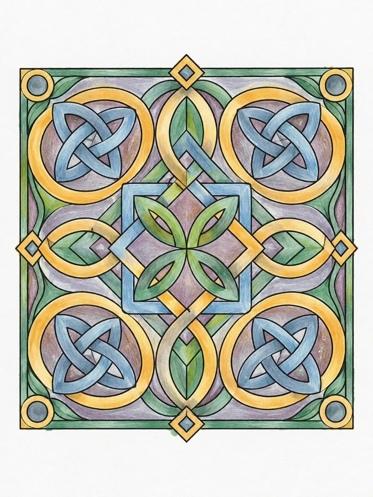 Colored example of the Celtic Knotwork Weave Medallion coloring page