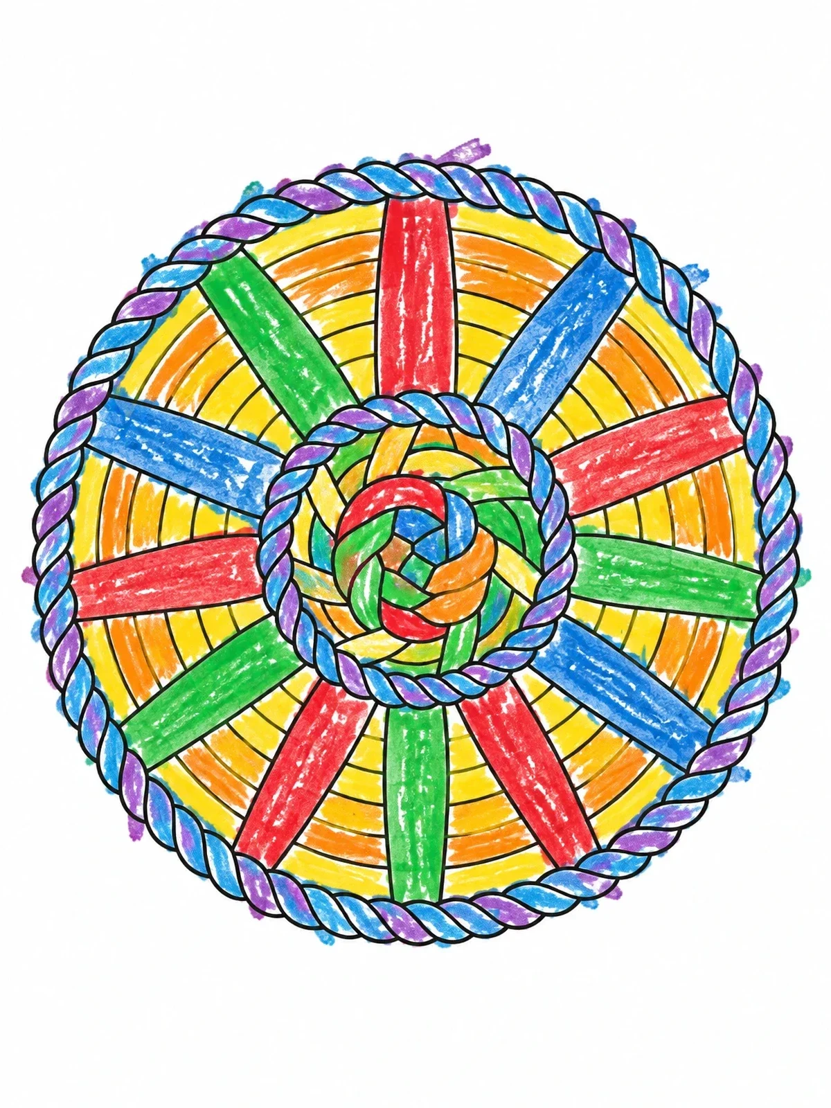 Colored example of the Circular Woven Thread Mandala coloring page