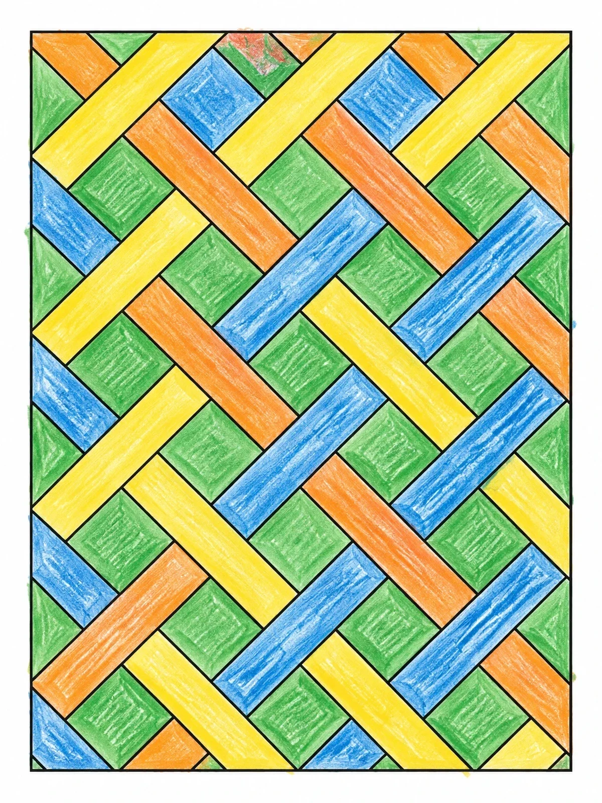 Colored example of the Geometric Diagonal Basketweave Pattern coloring page