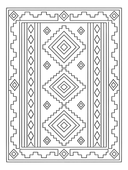 A detailed woven rug pattern on this textile weaving coloring page.