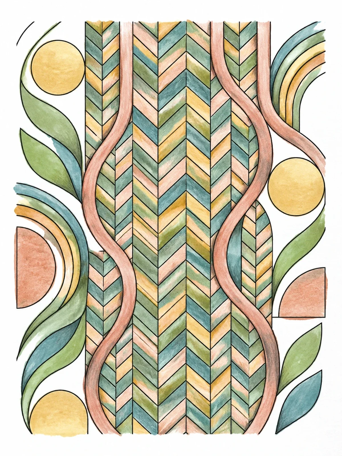 Colored example of the Herringbone Textile Weave Pattern coloring page