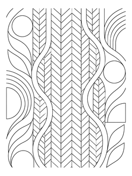 An intricate herringbone weaving coloring page featuring flowing decorative geometric bands.