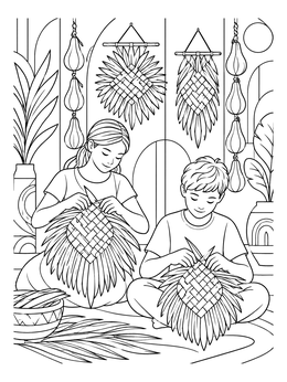 Free printable Weaving Palm Fronds For Sukkot coloring page