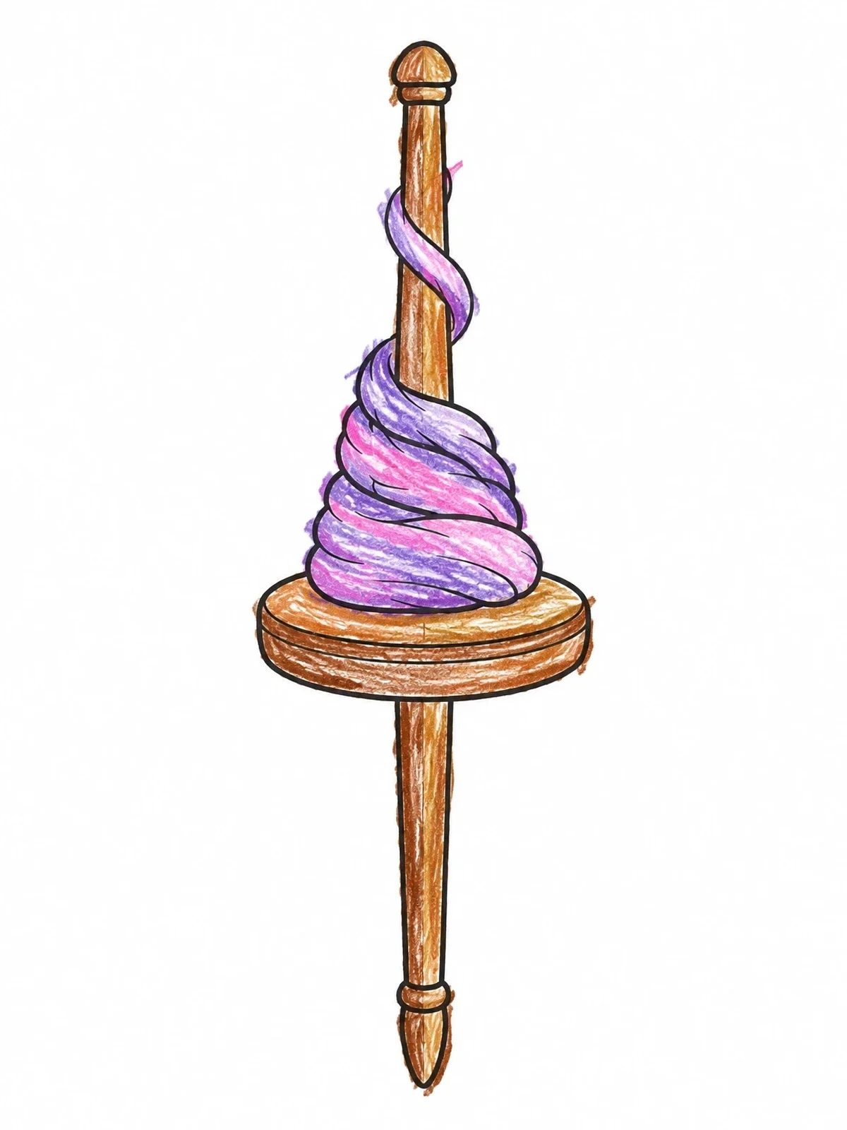 Colored example of the Wooden Drop Spindle With Wool coloring page