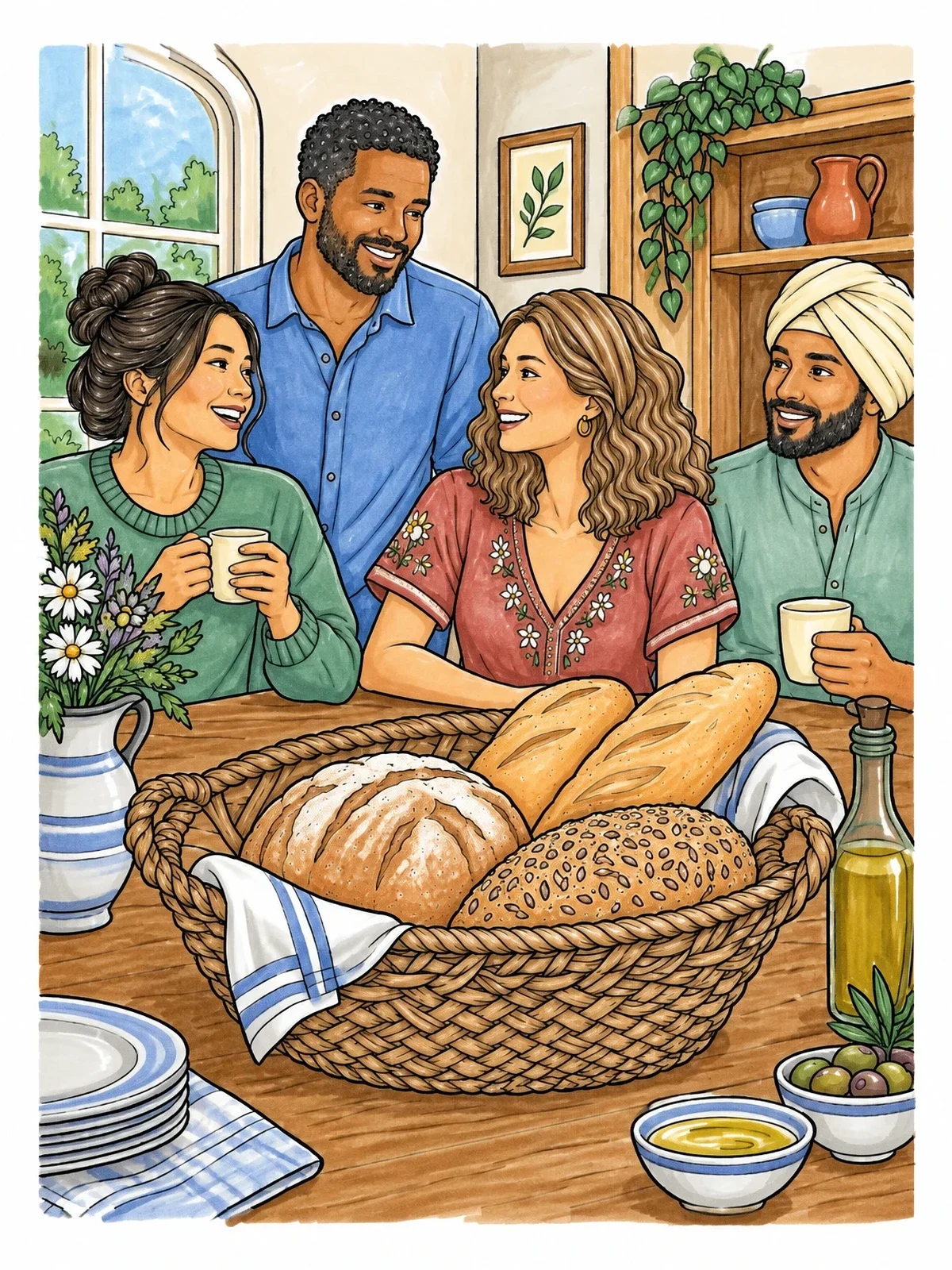 Colored example of the Woven Bread Basket At Family Gathering coloring page