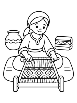 Free printable Young Weaver At Floor Loom coloring page
