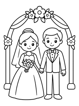 Free printable Bride And Groom Under Flower Arch coloring page