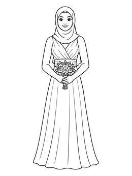 Free printable Smiling Bridesmaid In Elegant Hijab coloring page
