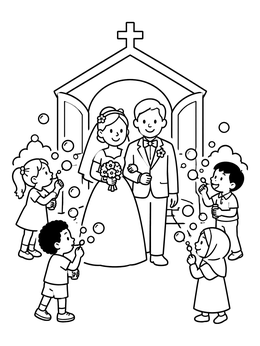 Free printable Wedding Bubbles Outside The Chapel coloring page