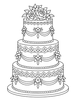 Free printable Elegant Tiered Cake With Floral Swags coloring page