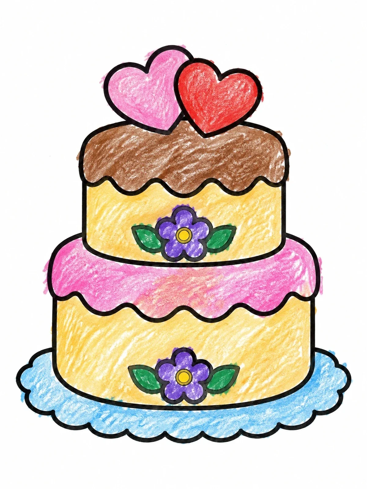 Colored example of the Two Tier Cake With Hearts coloring page