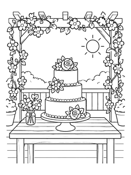 Free printable Wedding Cake Under Floral Pergola coloring page