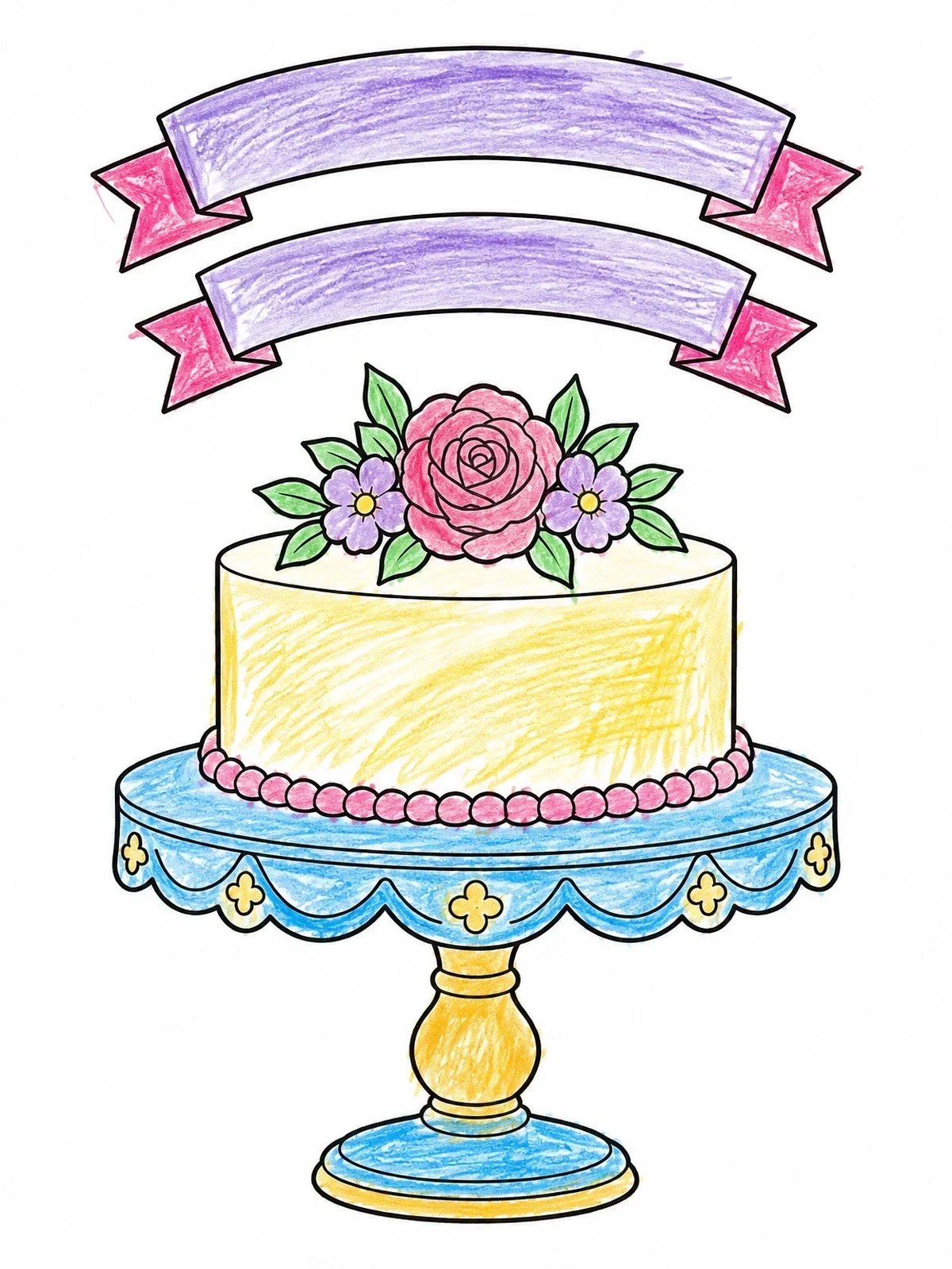 Colored example of the Wedding Cake With Elegant Ribbons coloring page
