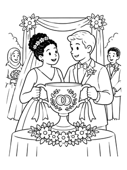 Free printable Wedding Couple With Unity Cup coloring page