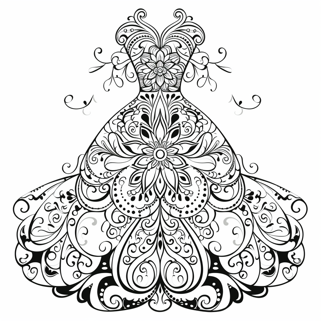 Wedding Dress Inspired Mandala - Coloring Page