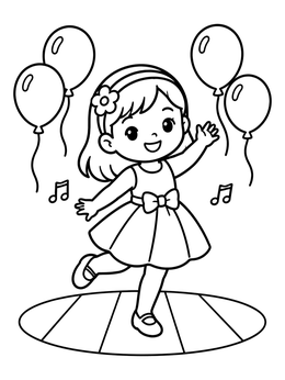 Free printable Flower Girl Dancing With Balloons coloring page