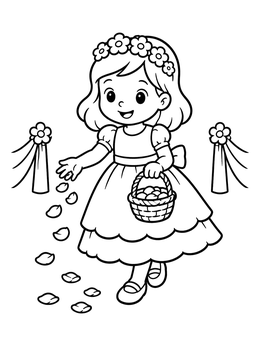 Free printable Flower Girl Scattering Rose Petals coloring page