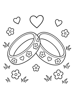 Free printable Wedding Rings With Flowers And Hearts coloring page