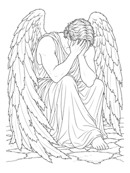Free printable Weeping Fallen Angel On Cracked Stone coloring page