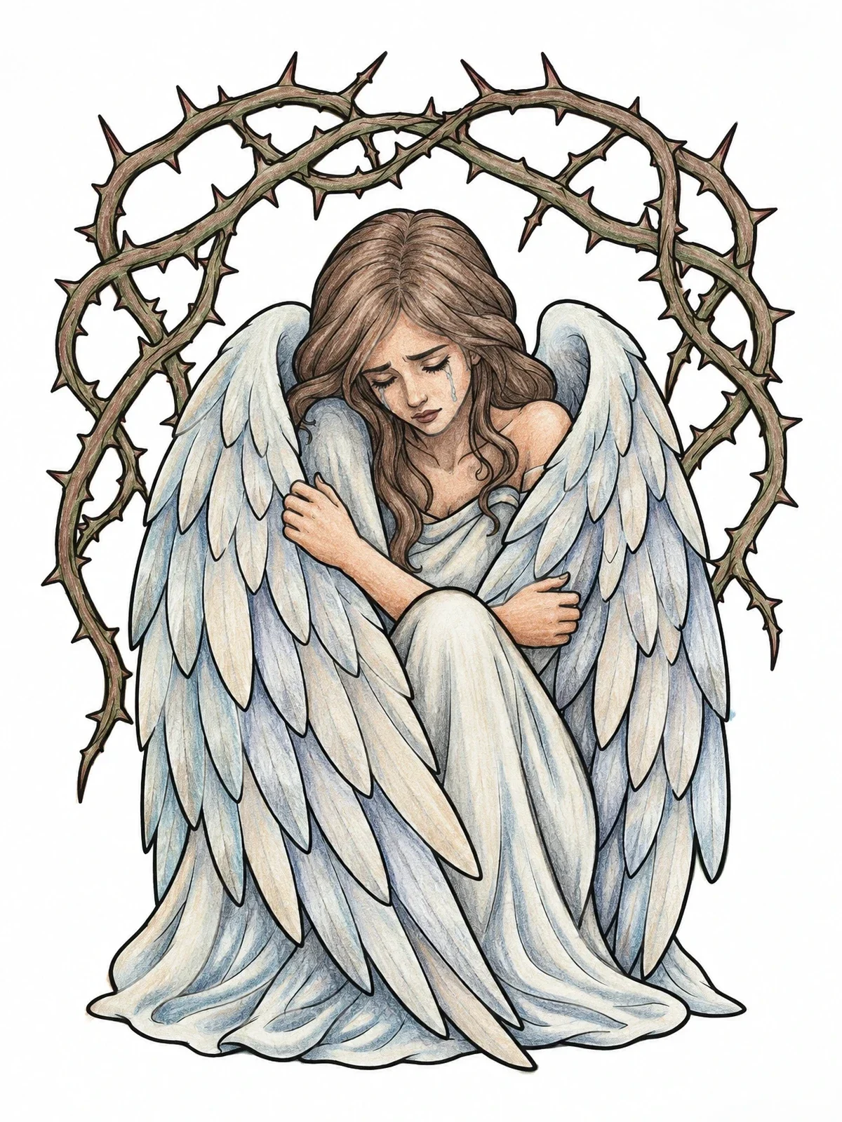Colored example of the Weeping Fallen Angel With Thorn Arch coloring page