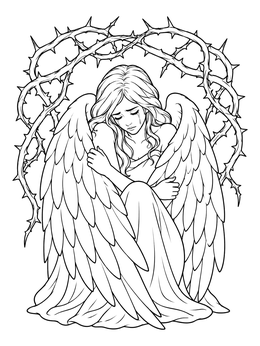Free printable Weeping Fallen Angel With Thorn Arch coloring page