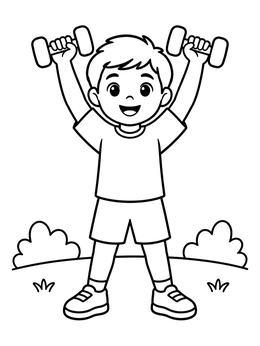 Free printable Boy Lifting Dumbbells Overhead coloring page