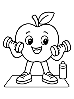 Free printable Cute Apple Lifting Dumbbells coloring page