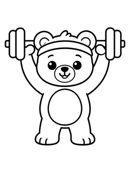 Free printable Cute Bear Cub Lifting Barbell coloring page