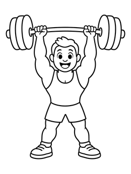 Free printable Happy Weightlifter Holding Barbell Overhead coloring page