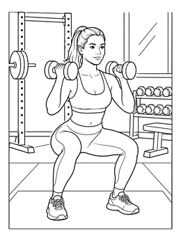Free printable Woman Doing Dumbbell Squats In Gym coloring page