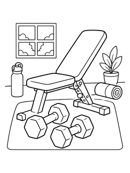 Free printable Workout Bench And Dumbbells Set coloring page