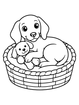 Free printable Cozy Puppy In Wicker Basket coloring page