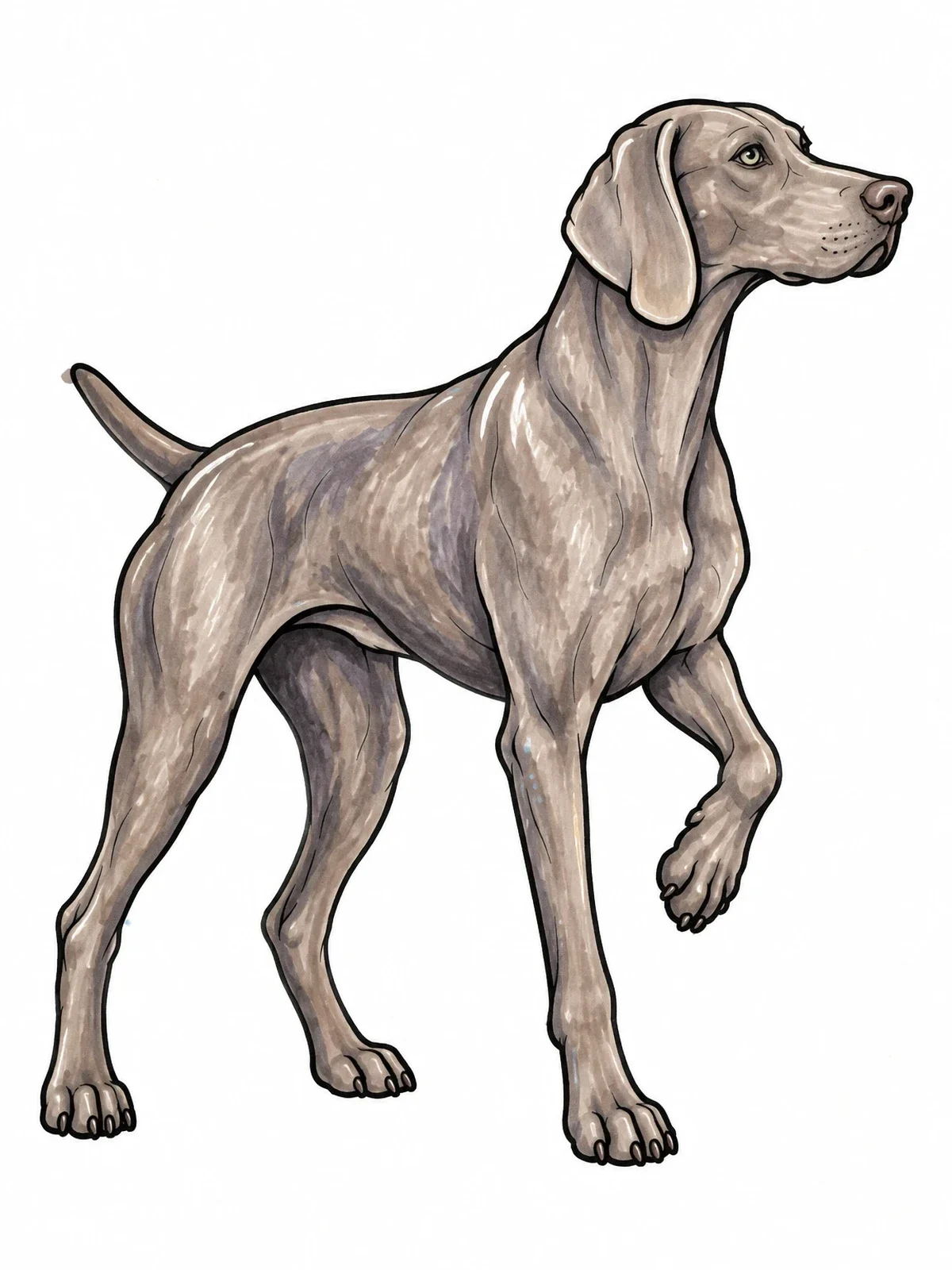 Colored example of the Weimaraner In Classic Pointing Pose coloring page