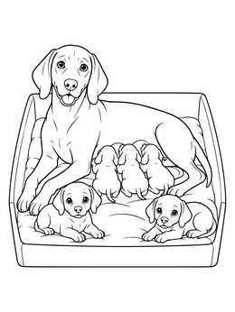 Free printable Weimaraner Mother With Cute Puppies coloring page
