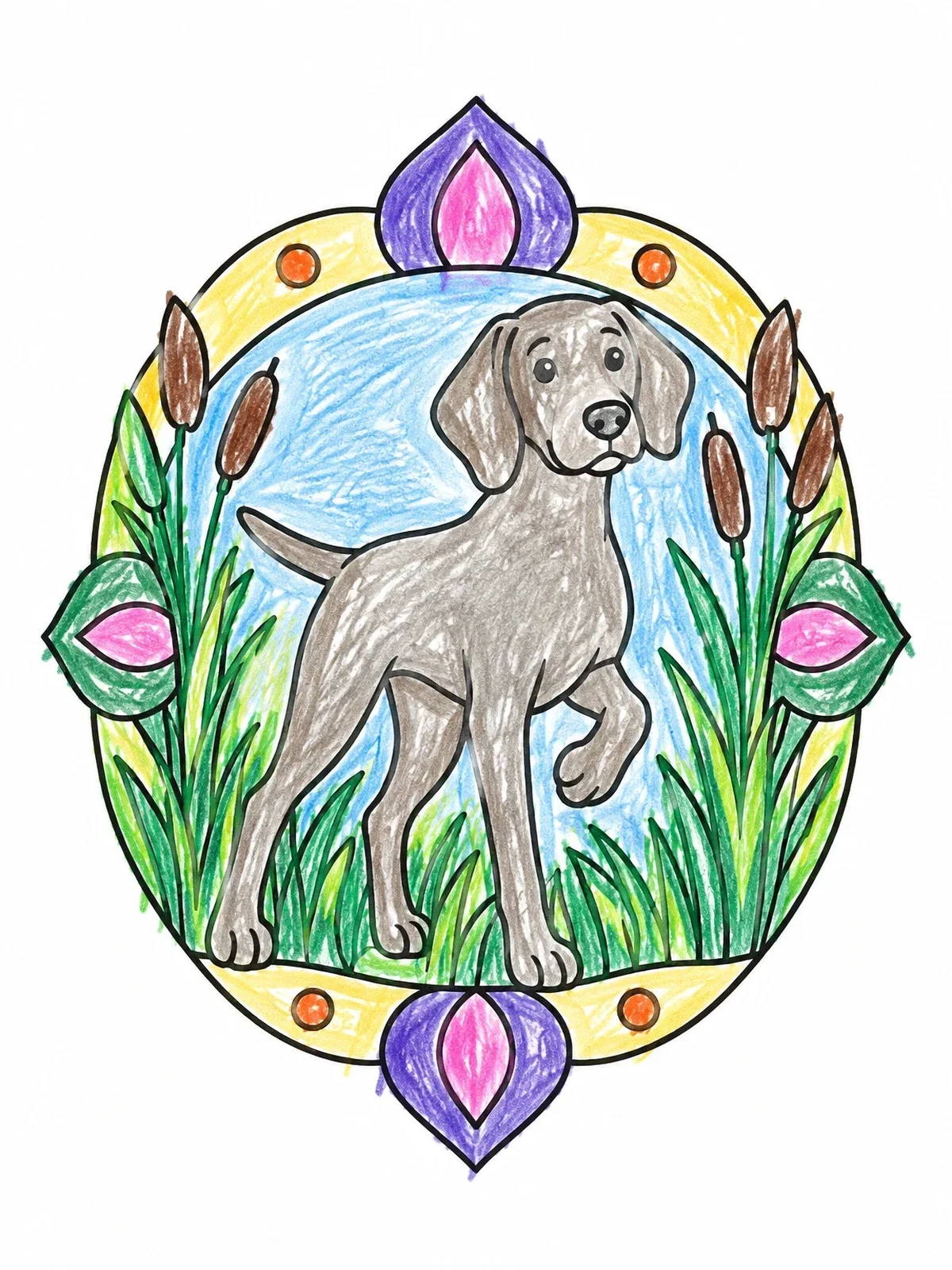 Colored example of the Weimaraner Standing In The Reeds coloring page