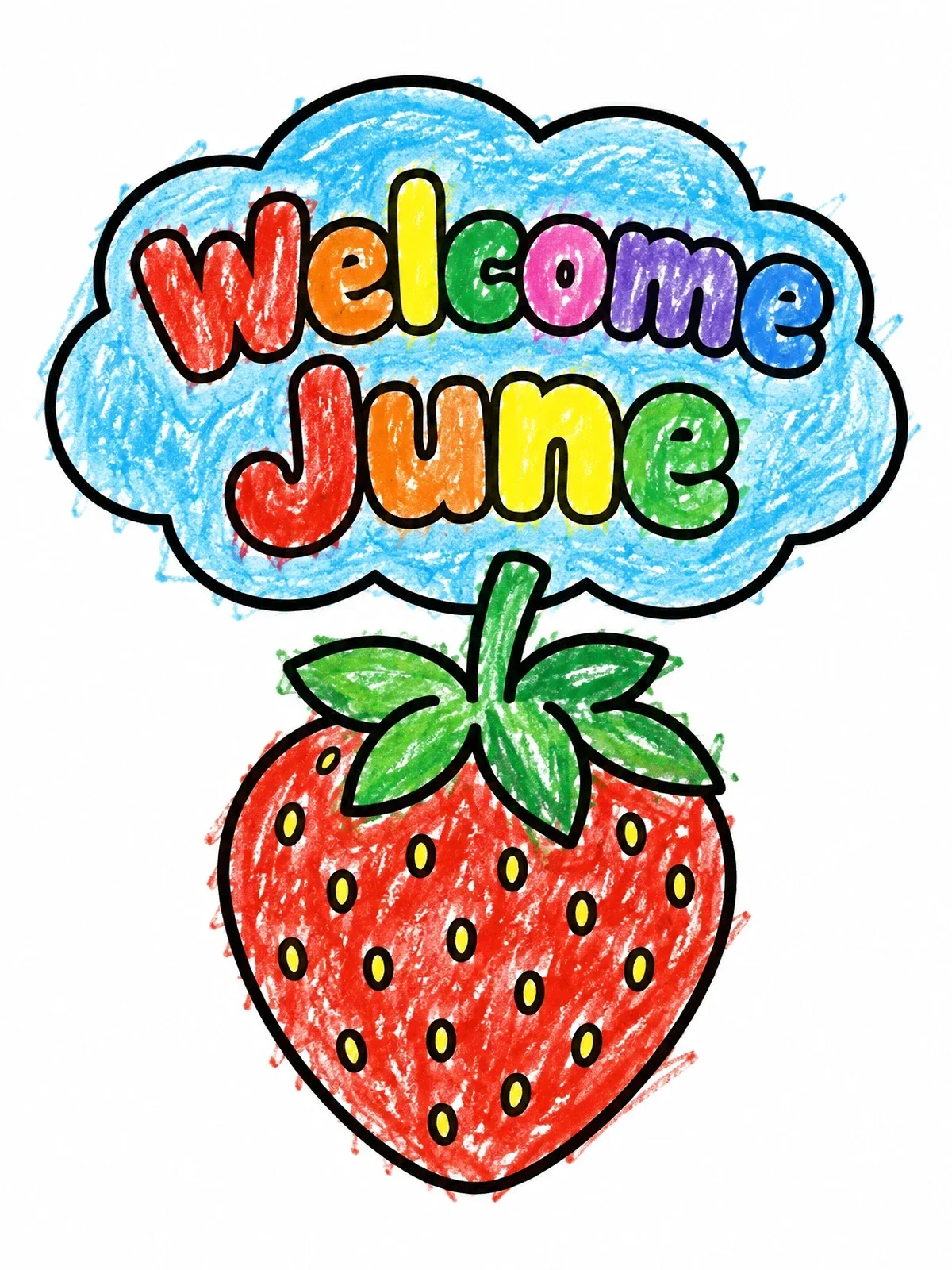 Colored example of the Welcome June Strawberry coloring page