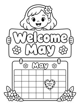 Free printable Welcome May Calendar With Girl coloring page